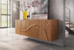 Massives Sideboard SCORPION 180cm braun hängend Mangoholz mit 3D Schnitzereien