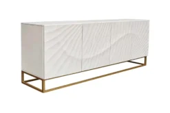 Massives Sideboard SCORPION 180cm weiß Mangoholz gold Metall 3D-Schnitzereien