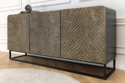 Massives Sideboard SNAKE 160cm braun Mangoholz mit 3D Schnitzereien schwarz Schlangen-Design