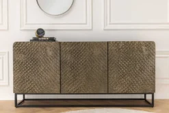Massives Sideboard SNAKE 160cm braun Mangoholz mit 3D Schnitzereien schwarz Schlangen-Design