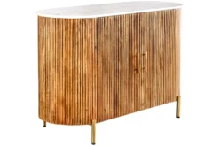Massives Sideboard TRES CHIC 105cm natur Mangoholz weiß Marmor gold Metall