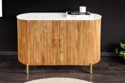 Massives Sideboard TRES CHIC 105cm natur Mangoholz weiß Marmor gold Metall