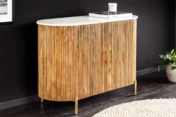 Massives Sideboard TRES CHIC 105cm natur Mangoholz weiß Marmor gold Metall