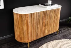 Massives Sideboard TRES CHIC 105cm natur Mangoholz weiß Marmor gold Metall