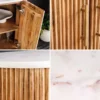 Massives Sideboard TRES CHIC 75cm natur Mangoholz weiß Marmor gold Metall