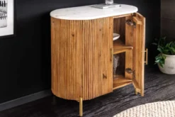 Massives Sideboard TRES CHIC 75cm natur Mangoholz weiß Marmor gold Metall