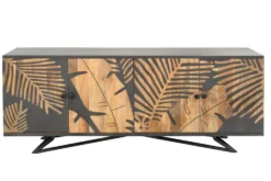 Massives Sideboard TROPICAL 160cm grau Mangoholz florales Design Boho Metallgestell