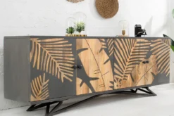 Massives Sideboard TROPICAL 160cm grau Mangoholz florales Design Boho Metallgestell