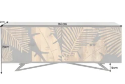 Massives Sideboard TROPICAL 160cm grau Mangoholz florales Design Boho Metallgestell
