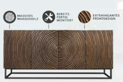 Massives Sideboard ZEN CIRCLES 180cm dunkelbraun Mangoholz 3D-Design
