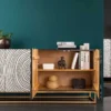 Massives Sideboard ZEN CIRCLES 180cm weiß schwarz gold Mangoholz 3D-Design