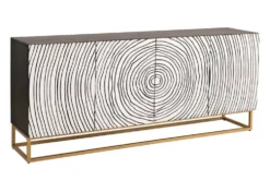 Massives Sideboard ZEN CIRCLES 180cm weiß schwarz gold Mangoholz 3D-Design