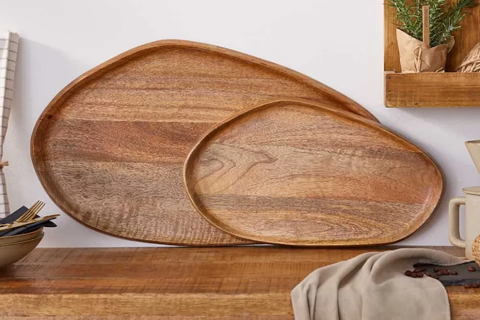 Massives Tablett 2er Set AMAZONAS 56cm Mangoholz handgearbeitet