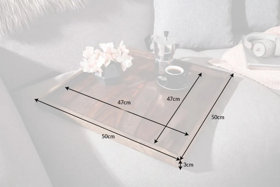 Massives Tablett MAKASSAR 50cm Sheesham smoke finish Servierbrett