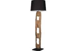Massive Stehlampe BARRACUDA 177cm natur Akazie Baumwollschirm schwarz Baumstamm
