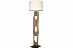 Massive Stehlampe BARRACUDA 177cm natur Akazienholz Baumwollschirm weiß Baumstamm