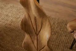 Massive Stehlampe LEAF 130cm weiß natur Teakholz Blatt-Design mit Stoffschirm