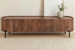 Massives TV-Board ADLON 200cm braun Mangoholz schwarz Metall Lowboard mit 3D- Front