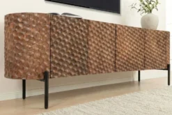 Massives TV-Board ADLON 160cm braun Mangoholz schwarz Metall Lowboard mit 3D- Front