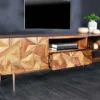 Massives TV-Board ALPINE 160cm braun Sheesham stone finish Metall matt gold