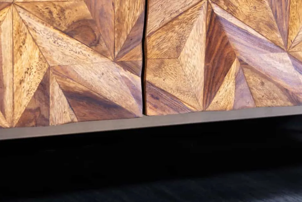 Massives TV-Board ALPINE 160cm braun Sheesham stone finish Metall matt gold