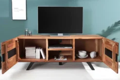 Massives TV-Board AMAZONAS 160cm Akazie Metall Lowboard Baumkante