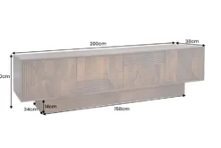 Massives TV-Board ART DECO 200cm braun Mangoholz Lowboard 3D-Front