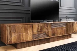 Massives TV-Board ART DECO 200cm braun Mangoholz Lowboard 3D-Front