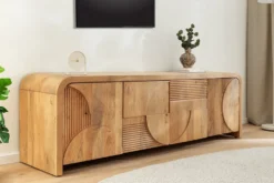 Massives TV-Board ART DECO 170cm cream finish beige Mangoholz abgerundet