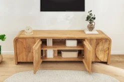 Massives TV-Board ART DECO 170cm cream finish beige Mangoholz abgerundet