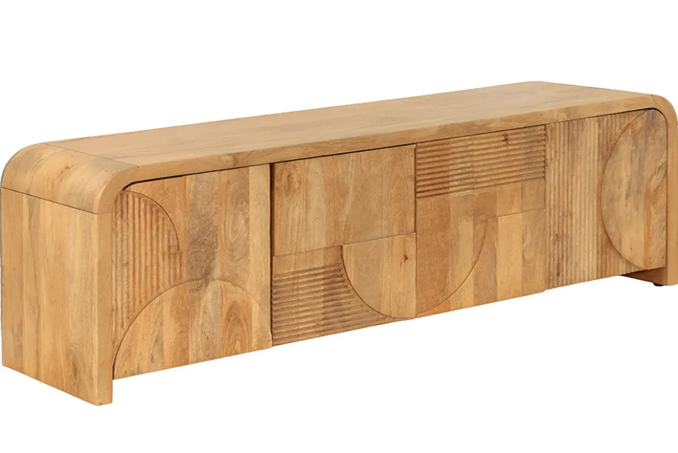 Massives TV-Board ART DECO 170cm cream finish beige Mangoholz abgerundet