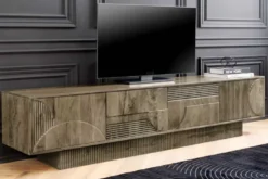 Massives TV-Board ART DECO 200cm grau Mangoholz Lowboard 3D-Front