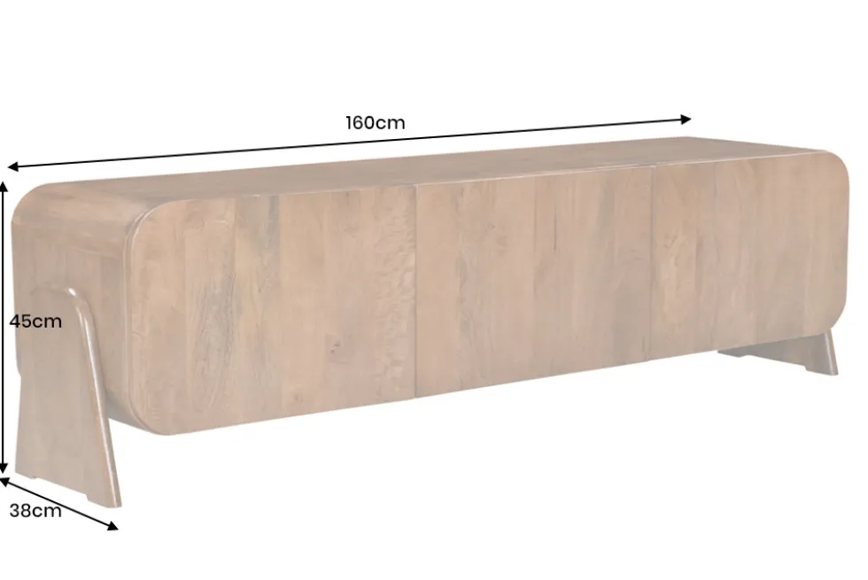 Massives TV-Board BRASIL 160cm braun Mangoholz drei Fächer Lowboard