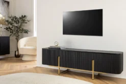 Massives TV-Board GATSBY 160cm schwarz gold Mangoholz Retro Lowboard
