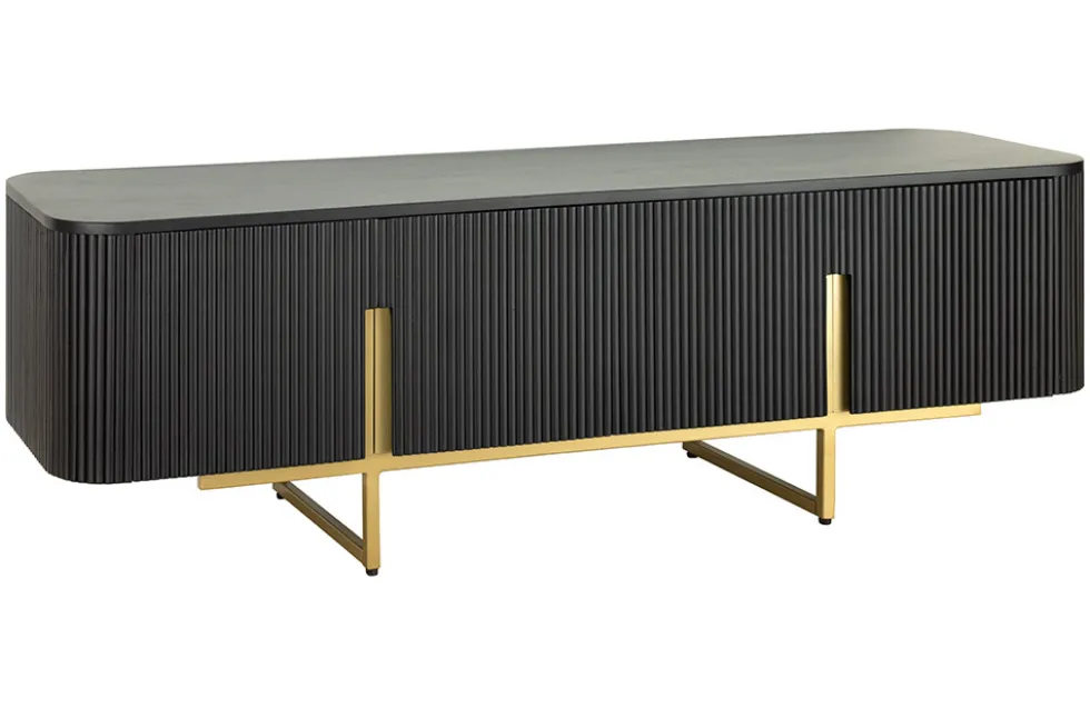 Massives TV-Board GATSBY 160cm schwarz gold Mangoholz Retro Lowboard