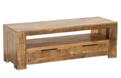 Massives TV-Board IRON CRAFT 130cm Mangoholz Lowboard 2 Schubladen