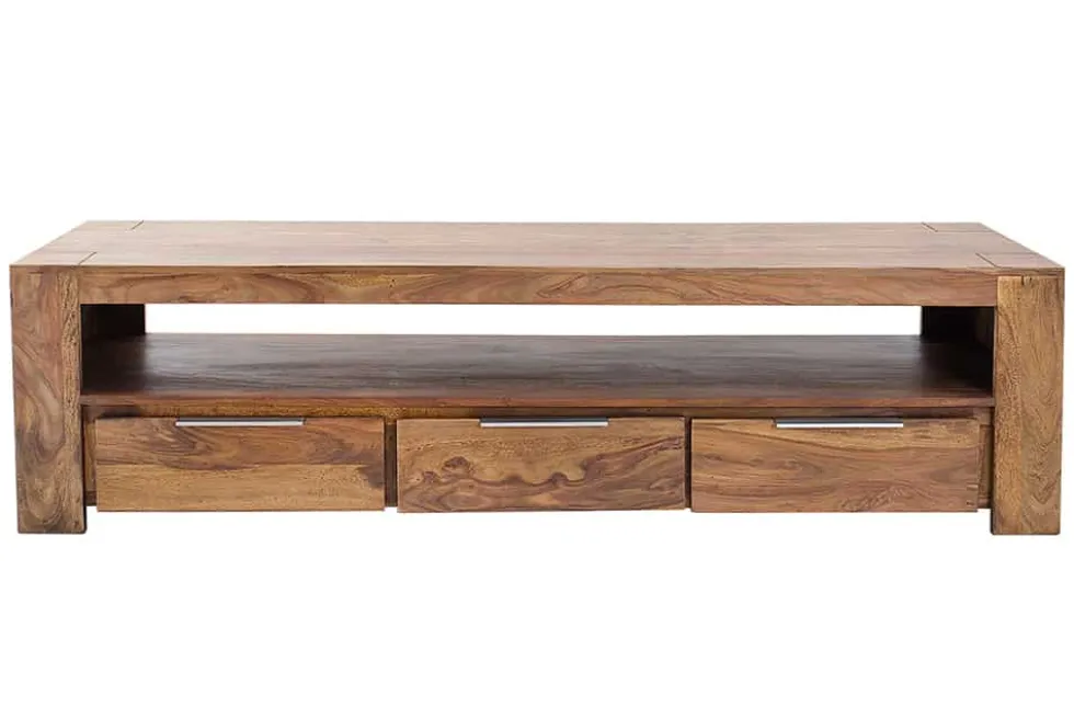 Massives TV-Board MAKASSAR 170cm braun Sheesham stone finish Lowboard drei Schubladen