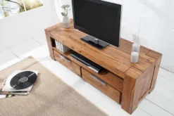 Massives TV-Board MAKASSAR 130cm braun Sheesham stone finish Lowboard zwei Schubladen