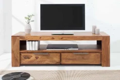 Massives TV-Board MAKASSAR 130cm braun Sheesham stone finish Lowboard zwei Schubladen
