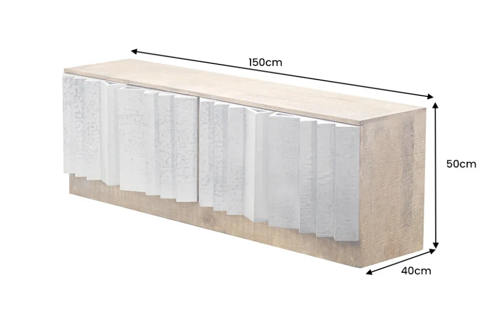 Massives TV-Board ZALVERO 150cm natur silber Mangoholz mit Metall-Aluminium Front