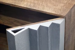 Massives TV-Board ZALVERO 150cm natur silber Mangoholz mit Metall-Aluminium Front