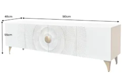 Massives TV-Lowboard GOLDEN SUNSET 180cm weiß gold Mangoholz 3D Schnitzereien Metallfüße