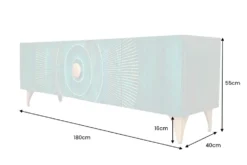 Massives TV-Lowboard GOLDEN SUNSET 180cm türkis 3D-Schnitzereien gold Mangoholz Metall