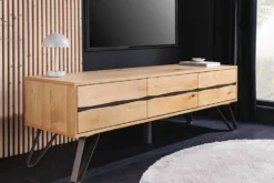 Massives TV-Lowboard LIVING EDGE 160cm natur Eichenholz Baumkante mit Hairpin Legs
