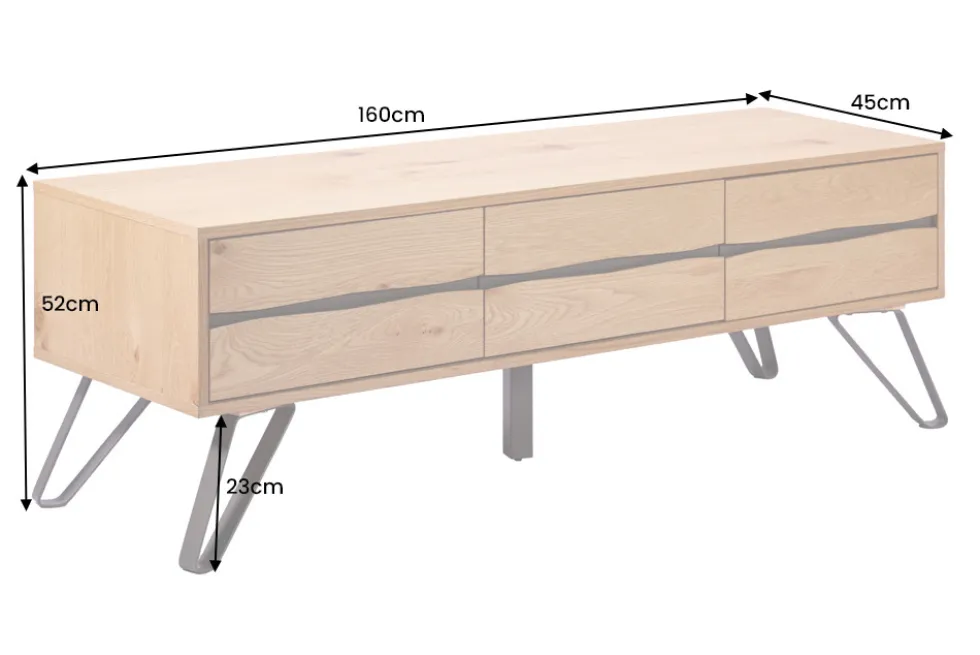 Massives TV-Lowboard LIVING EDGE 160cm natur Eichenholz Baumkante mit Hairpin Legs