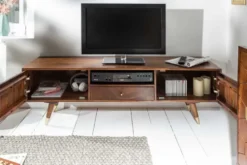 Massives TV-Lowboard MYSTIC LIVING 140cm Akazie braun gold Retro Design