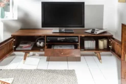 Massives TV-Lowboard MYSTIC LIVING 140cm Akazie braun gold Retro Design