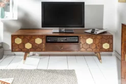 Massives TV-Lowboard MYSTIC LIVING 140cm Akazie braun gold Retro Design