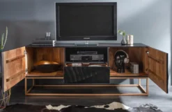 Massives TV-Lowboard SCORPION 160cm schwarz Mangoholz aufwendige 3D Schnitzereien