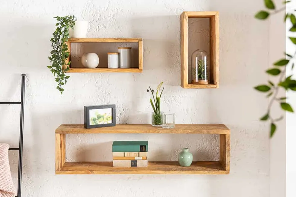 Massives Wandregal 3er Set HEMINGWAY 94cm aus Mangoholz